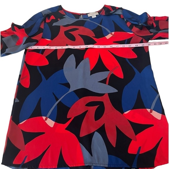 LOFT Bold Floral Ruffle Sleeve Keyhole Back Elasticized Cuffs Business Casual S - Picture 2 of 14